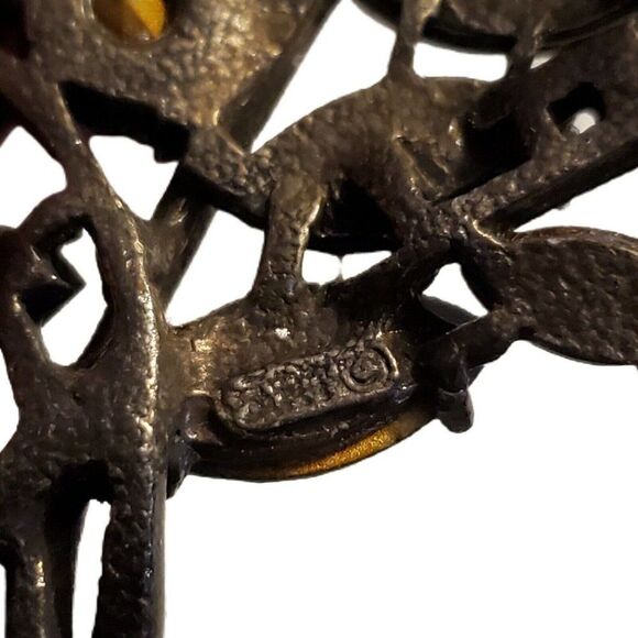 Signed ART Arthur Pepper Peacock Feather Tree Rhinestone Brooch 2 3/4" Vintage - Picture 6 of 6